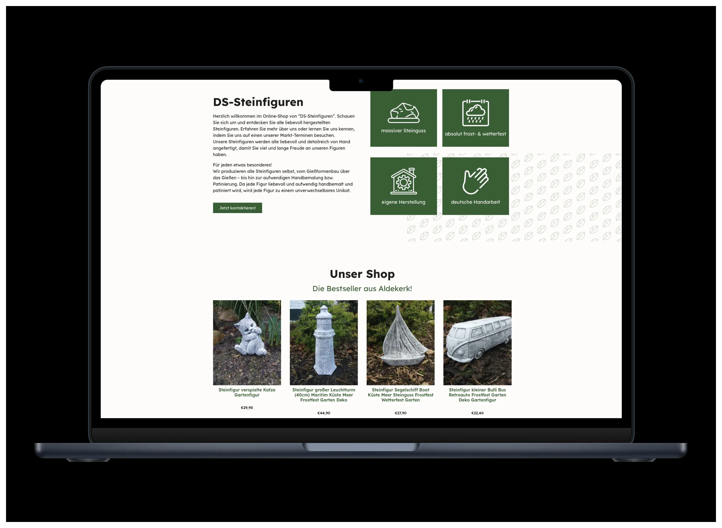 DS-Steinfiguren – Webshop auf Laptop
