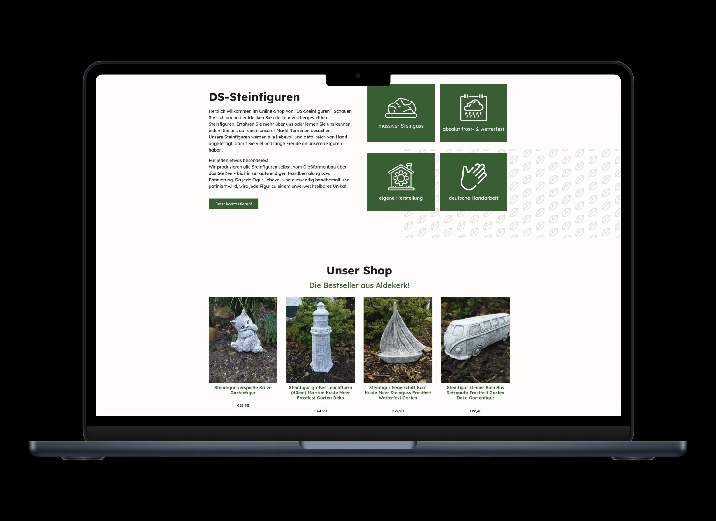 DS-Steinfiguren – Webshop auf Laptop