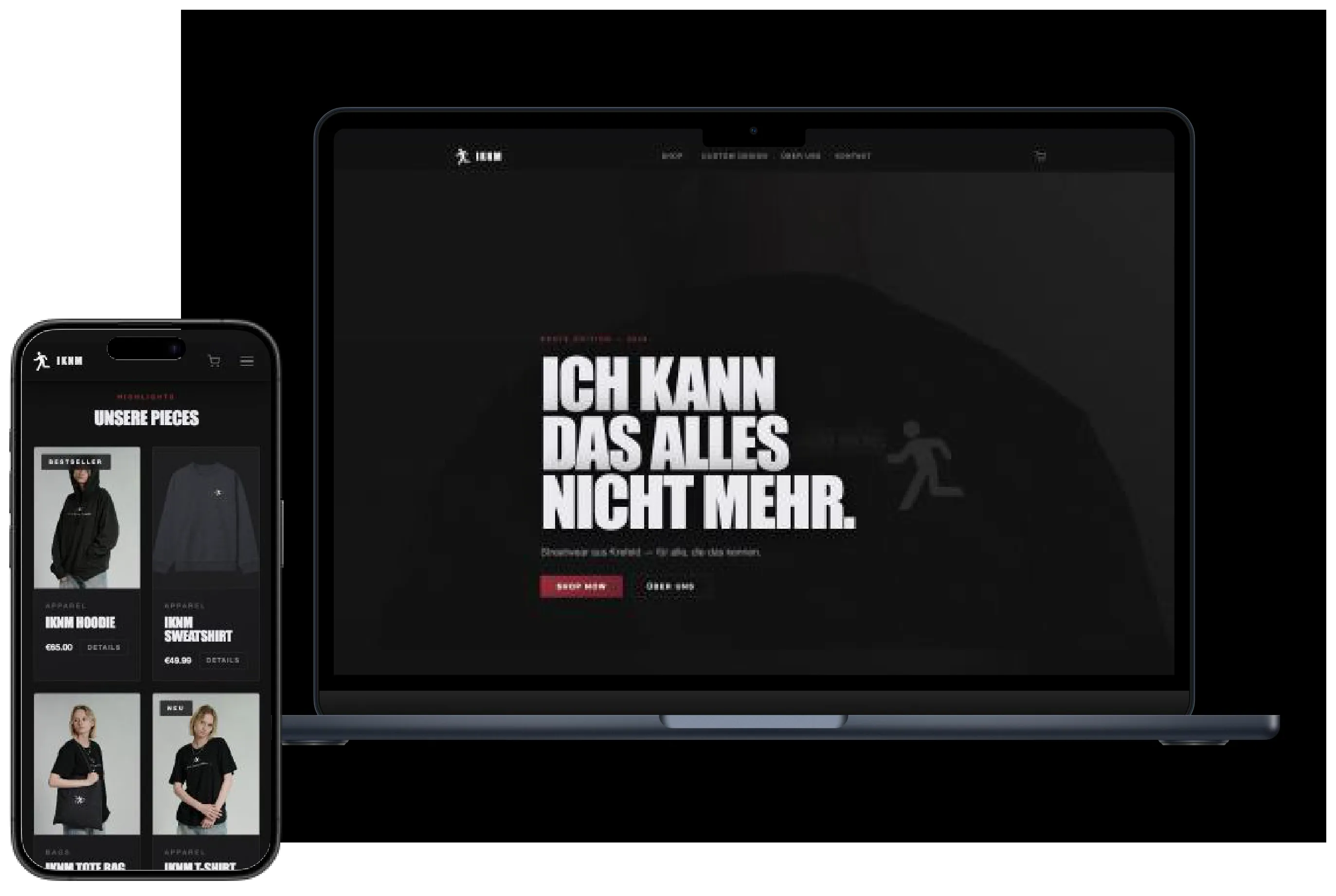 ichkannnichtmehr clothing – Webshop auf Laptop und Smartphone