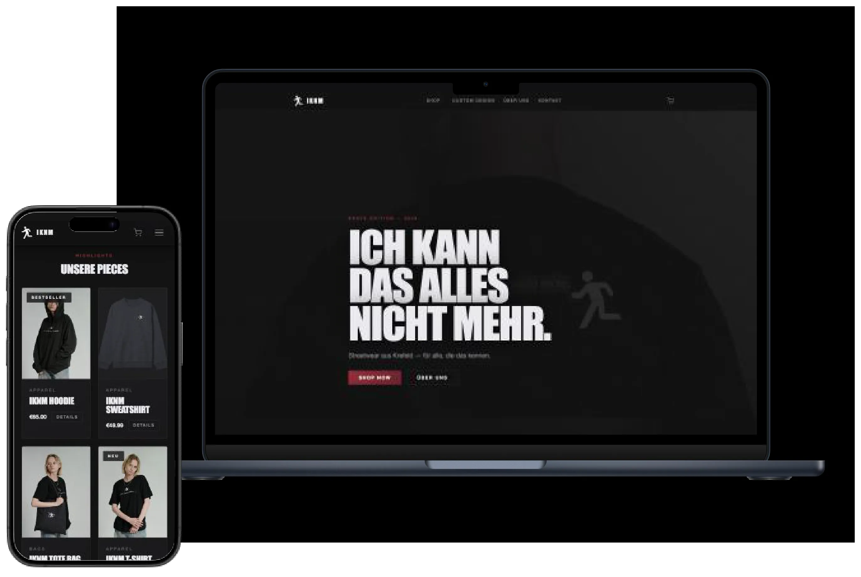 ichkannnichtmehr clothing – Webshop auf Laptop und Smartphone