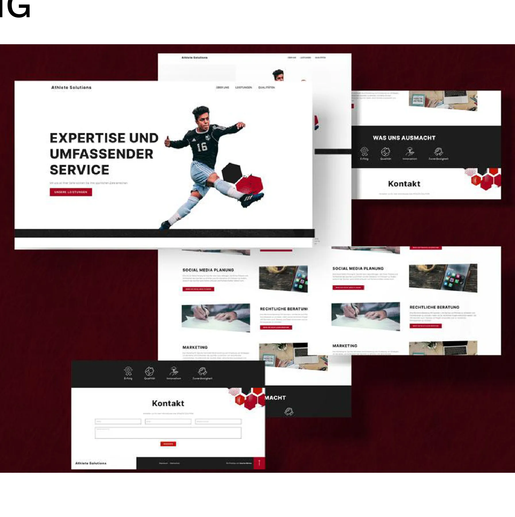 Webdesign Athlete Solutions – dunkelrote Screendesigns